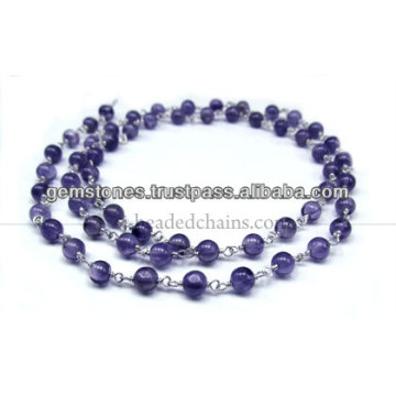 925 Sterling Silver Amethyst Smooth Round Gemstone Beaded Chains
